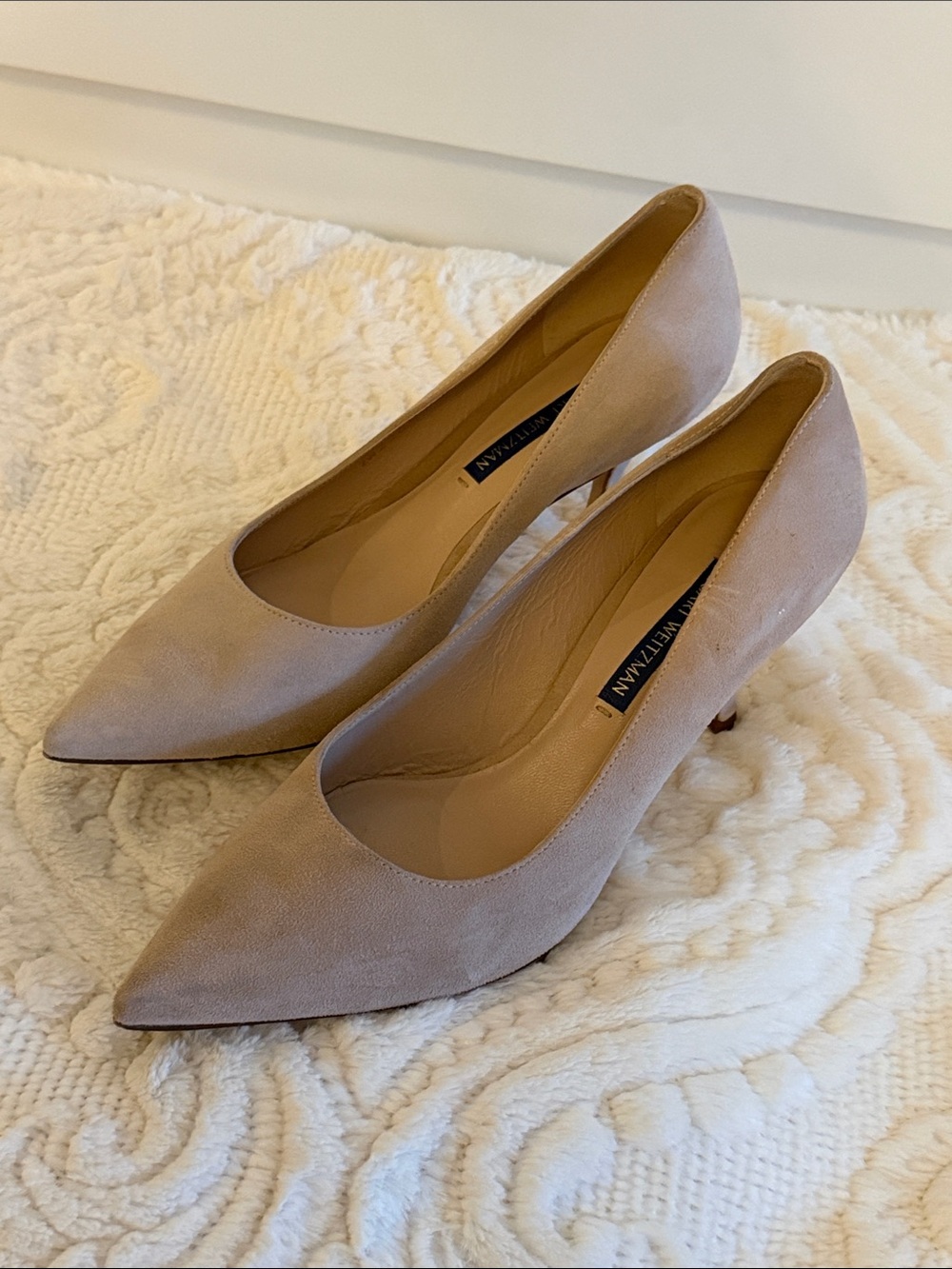 Stuart Weitzman Beige Suede Pointed Toe Pumps